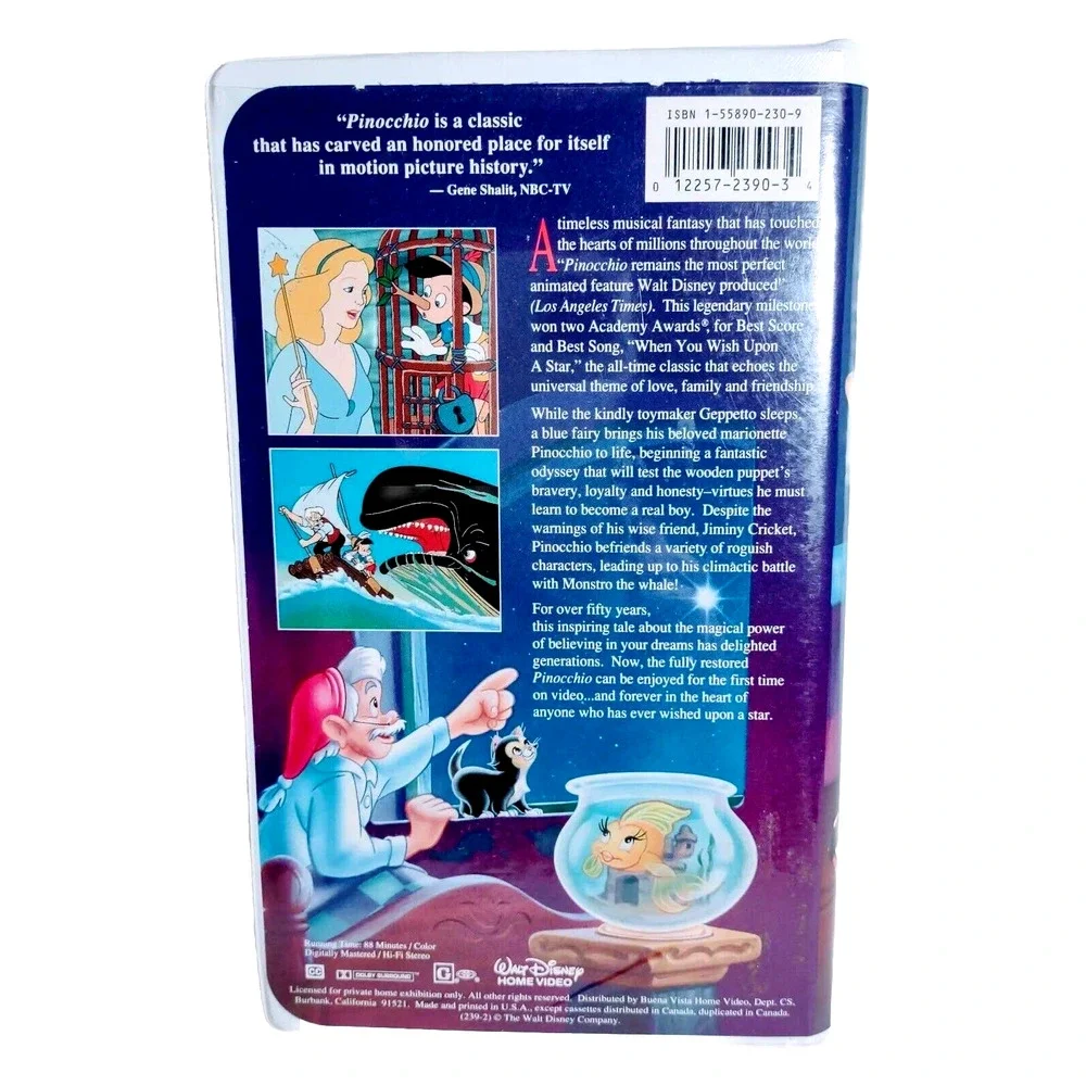 Vntg Pinocchio on VHS 1993 Walt Disney Kids Movie Entertainment Collectible